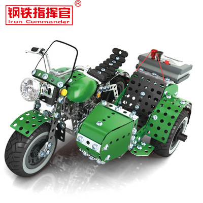 绿色侧三轮摩托车概念模型合金积木