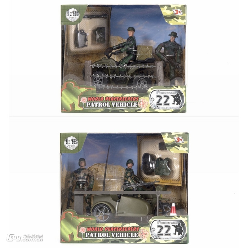 正义红师二人巡逻车小队及配件军队场景军事模型兵人儿童塑料玩具