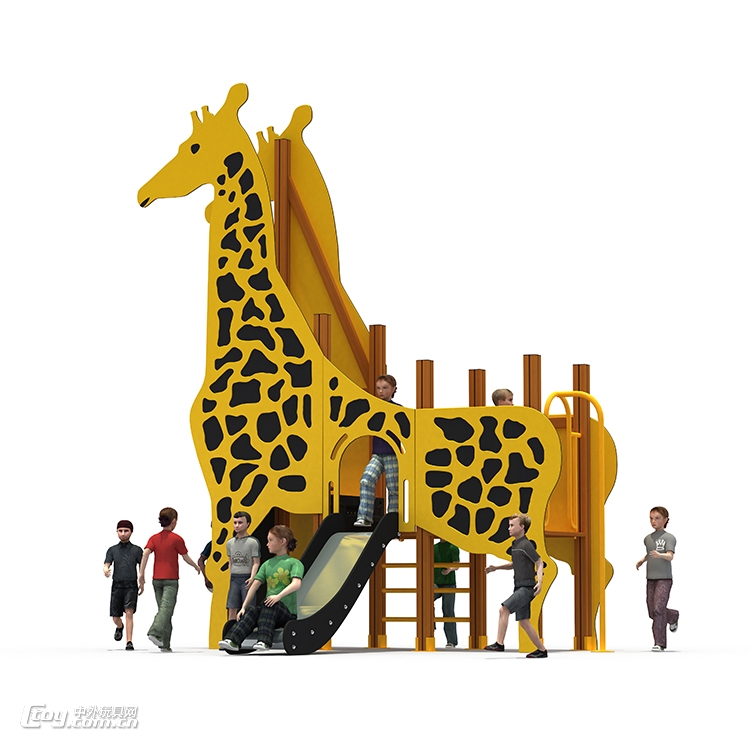 幼儿园户外PE板不锈钢滑梯长颈鹿非标定制主题公园儿童游乐设备