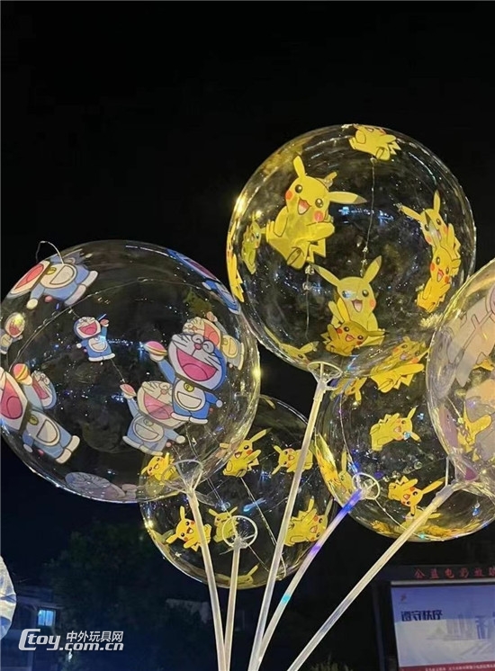 网红波波球带卡通图案发光气球地推夜光卡通儿童广场热卖批发