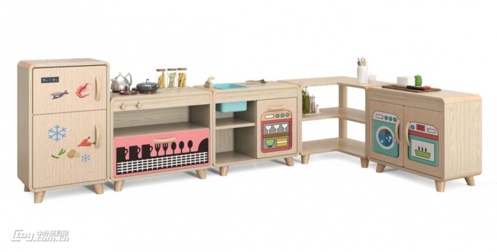 儿童实木置物架落地厨柜幼儿园小学生矮厨柜家用原木松木柜