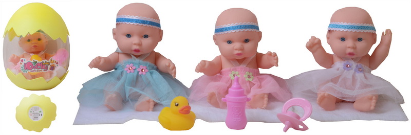 新款8寸蛋装搪胶带音乐表情娃娃配奶瓶奶嘴鸭子三色混装