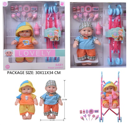 新款10寸空身肥童娃娃配推车装扮用品两款混装（带四声IC)