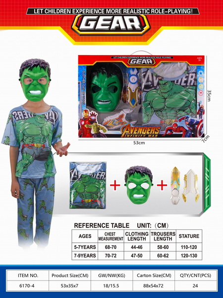 新款益智复仇者绿巨人衣服+面具+兵器 带灯光 包电