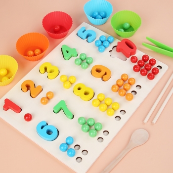 木制精细动作数字夹珠P0.6数字认知颜色配对早教益智玩具