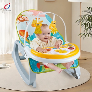 三合一音乐振动婴儿摇椅+餐台+婴儿床头铃电子琴（不包含电池）