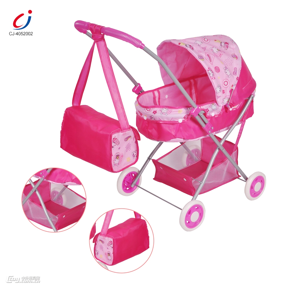 婴儿遮阳手推车+储物篮+手提包 (银铁管)EVA轮