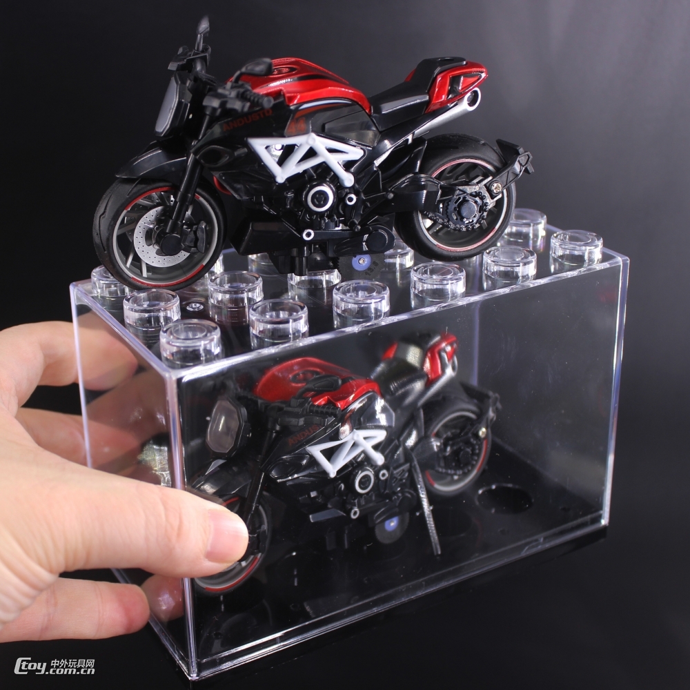 简乐防尘透明大颗粒积木展示盒1：14回力摩托车模收藏
