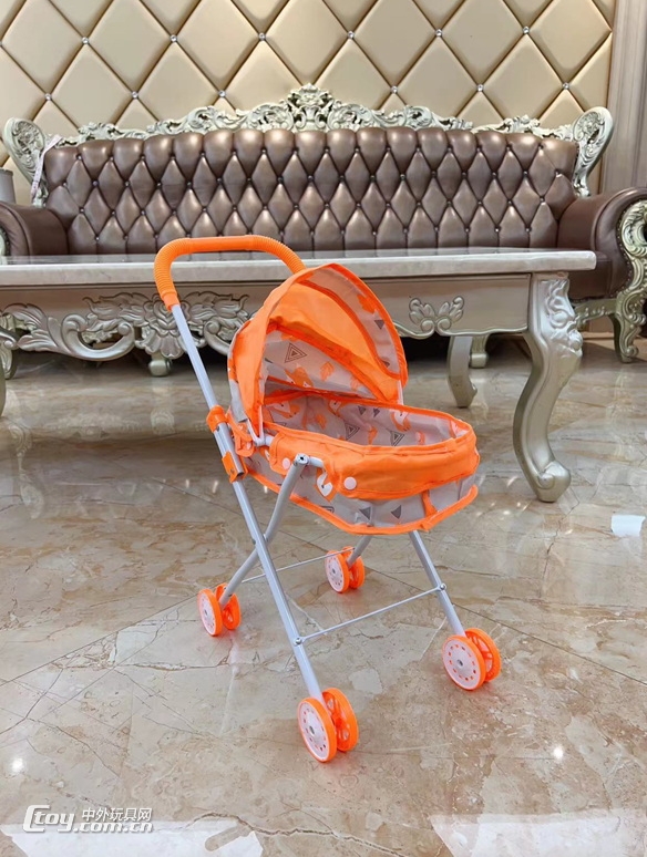 新款娃娃橙色婴儿手推车（塑料圈）
