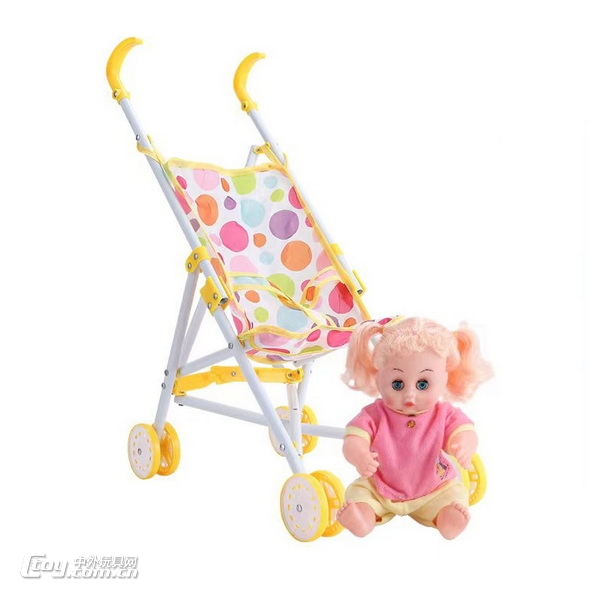新款14寸小美娃娃+婴儿斜躺手推车（铁）