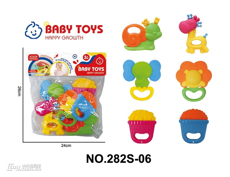 新款6件套卡通益智安抚婴儿牙胶玩具
