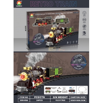 新款电动古典蒸汽充电轨道火车（火车仿真声、带灯光、带喷雾）