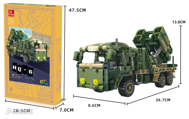 新款益智拼装 军事 红旗6A导弹车 回力功能  622PCS