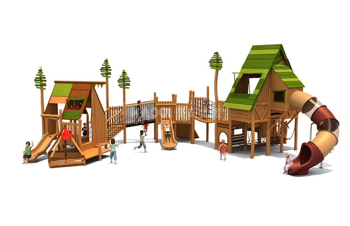 陕西豪奇集团户外木质幼儿园组合滑梯丨幼儿园户外游乐设备