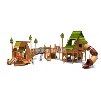 陕西豪奇集团户外木质幼儿园组合滑梯丨幼儿园户外游乐设备