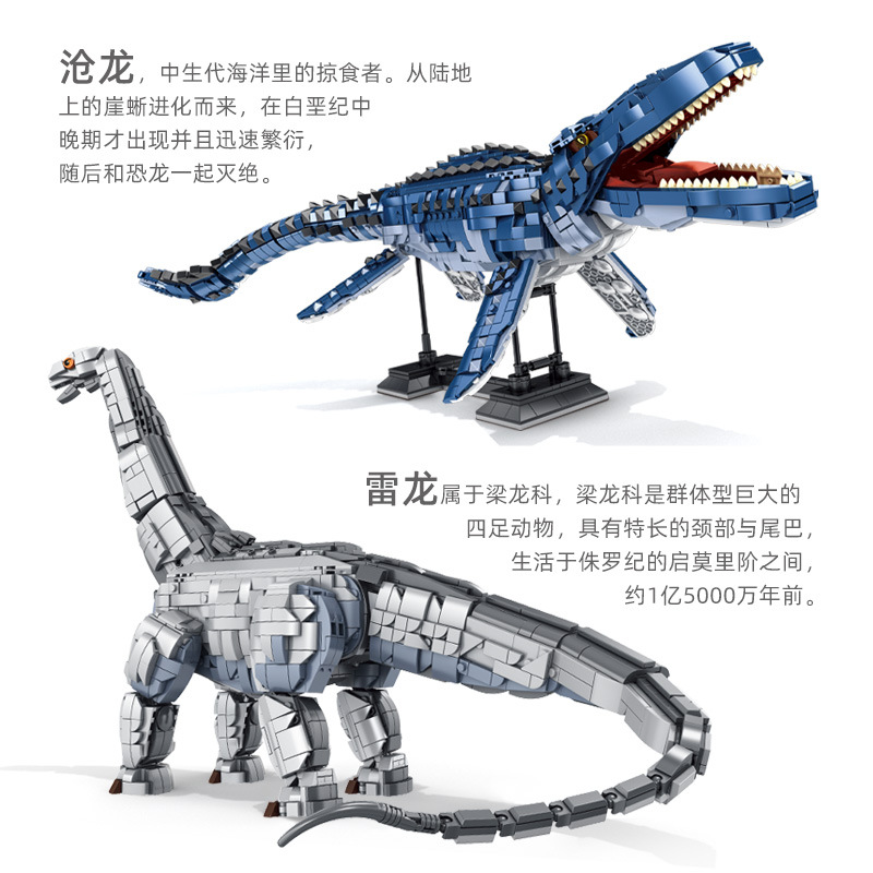 潘洛斯恐龙世界珍藏系列沧龙雷龙拼装积木