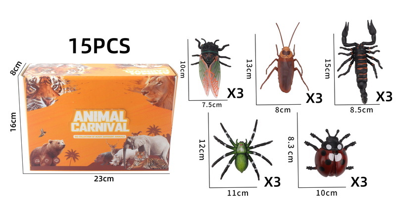 新款昆虫动物5款混装3套动物模型蜘蛛七星瓢虫蝎子蟑螂知了