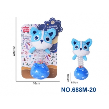 新款益智毛绒蓝猫手持摇铃BB棒婴儿安抚玩具